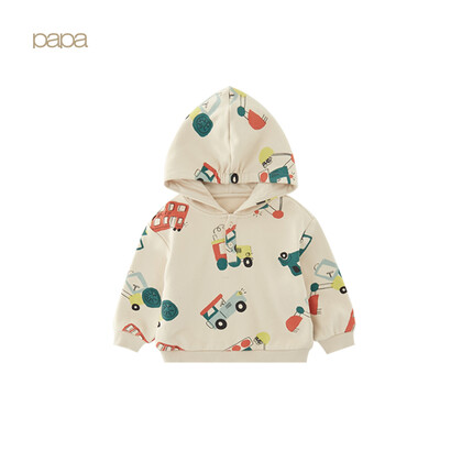 papa爬爬秋新款男女宝宝小汽车卫衣儿童外出休闲保暖上衣1-5岁 米白 90cm