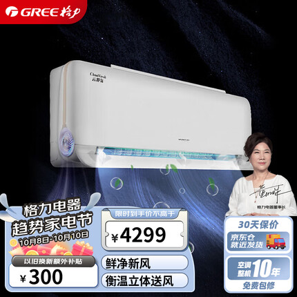 格力（GREE）大1匹 云舒氧 新一级能效 变频冷暖 鲜氧新风 壁挂式空调挂机 KFR-26GW/NhHf1BAj
