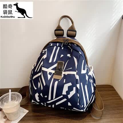 酷奇袋鼠双肩包女2023新款防水尼龙牛津布小背包迷你帆布轻便时尚贝壳包潮 蓝色