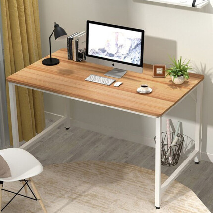 木以成居 电脑桌书桌加宽台式家用现代简约简易写字桌子 苹果木色白色桌腿 LY-1049
