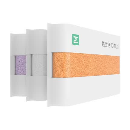 最生活新疆长绒棉密封毛巾 纯棉洗脸巾 全棉 3条装白/紫/橘 34*76cm120g