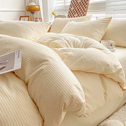 MUJI無印良品纯色华夫格单人被套单件被罩床被单150200非纯棉全棉磨毛 华夫格-奶白 母婴华夫格 超柔加 200*230cm单被套