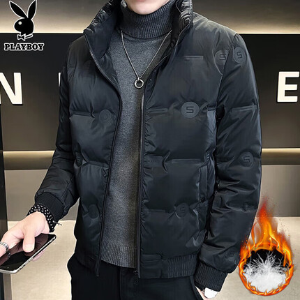 花花公子(PLAYBOY)羽绒服男冬季男士外套轻薄衣多穿男装短款防寒潮牌衣服 黑色 XL