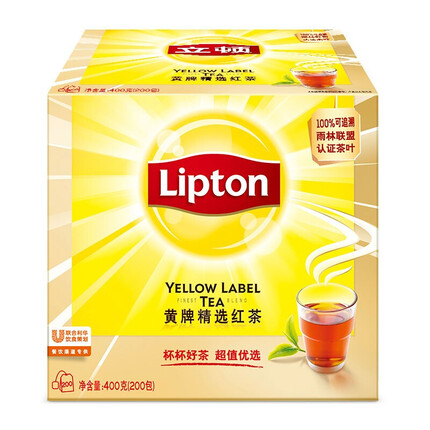 立顿（Lipton）茶叶2023年红茶安徽黄山黄牌精选茶水间下午茶双囊茶包2g*200包
