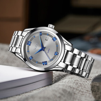 塔索送男友手表石英手表男士防水运动学生手表简约腕表 钢带本灰