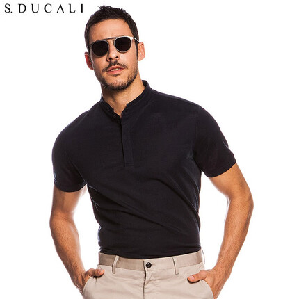 杜卡利S.DUCALI 夏新款POLO衫休闲深蓝色蓝色商旅立领短袖 深蓝色 175/96A/50