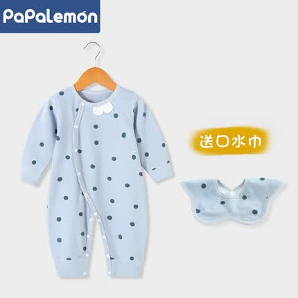 PAPA LEMON婴儿连体衣春秋季衣服长袖睡衣爬服新生儿宝宝纯棉哈衣 天河蓝 59cm