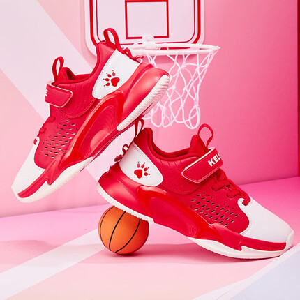 卡尔美（KELME）儿童篮球鞋2023夏季新款防滑缓震透气中大童鞋子运动鞋 红白 32