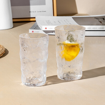 格娜斯 冰川纹玻璃杯子水杯家用客厅耐热茶杯咖啡杯饮料果汁杯啤酒杯350m2只装