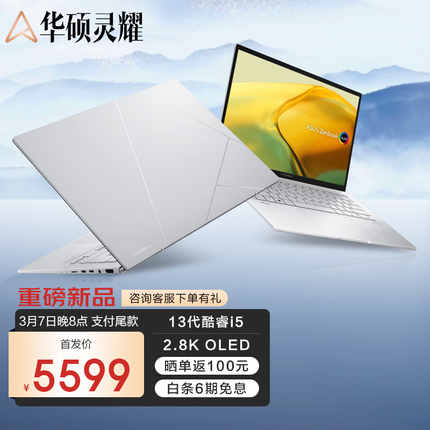 华硕灵耀14 2023 13代英特尔酷睿 Evo 2.8K OLED屏高颜值超轻薄商务办公笔记本电脑 冰川银 13代i5 16G 512G 2.8K屏