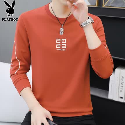 花花公子(PLAYBOY)卫衣男士秋冬季外套潮流圆领长袖T恤男休闲宽松上衣服 红色 XL