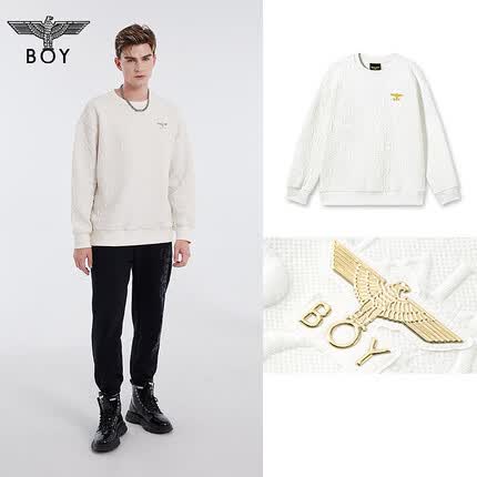 BOY LONDON秋季情侣款长袖字母提花时尚米白色休闲宽松圆领套头卫衣N03029 米白色 L