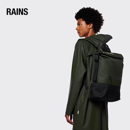 Rains双肩包电脑包书包卷顶背包 Buckle Rolltop Rucksack 绿色