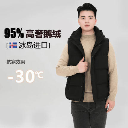 BOBBY BIZZ95%白鹅绒羽绒服马甲外穿2023新款男女情侣款百搭现货 黑色 L码（125-140斤）