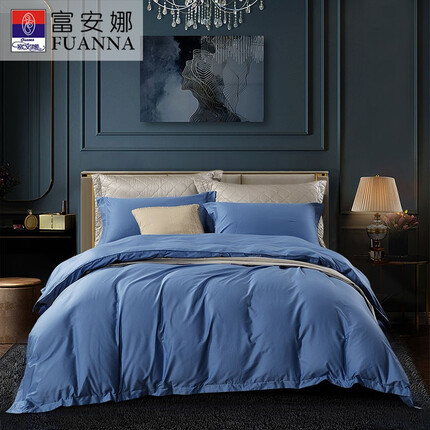 富安娜（FUANNA） 家纺 全棉被套单件 单双人纯棉单件被芯罩 可水洗防脏被子外套 【40支斜纹款】蓝色 1.2米/1.5米床 152*210cm