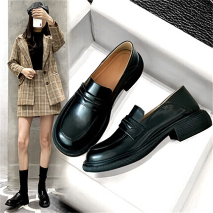 艾斯臣 ACESC 单鞋女粗跟黑色通勤乐福单鞋女EE3S0A 黑色（新） 37 