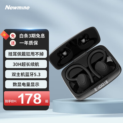 纽曼 Q5蓝牙耳机 真无线TWS挂耳式 音乐运动跑步耳麦通话降噪耳机 超长待机续航适用苹果安卓华为小米 