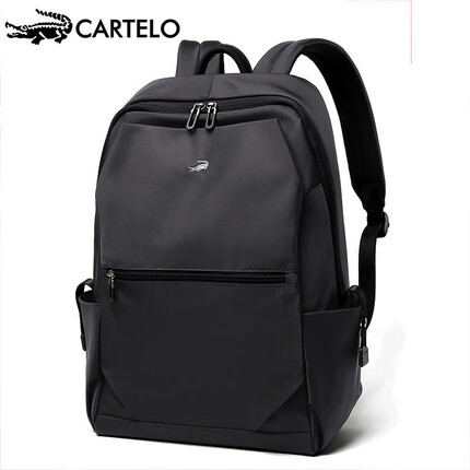 卡帝乐鳄鱼双肩包男15.6英寸笔记本电脑包商务多功能大容量出差背包旅行包黑色