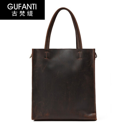 古梵缇手提包公文包 男女通用 欧美男包竖款文件包gft-1116 咖色P GUFANTI