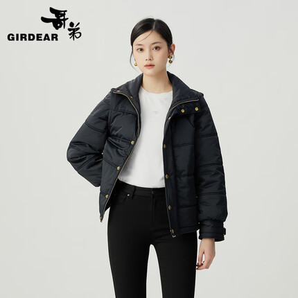哥弟【GD】蓬松感新雪丽高领可拆卸袖子两穿棉服上衣外套女1400747 黑 M(3码)