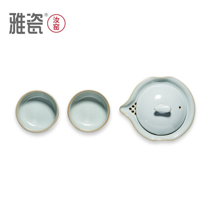 雅瓷汝窑茶具便携式旅行户外套装一壶二杯泡茶壶快客杯汝瓷小隐茶侧 汝窑小隐茶侧