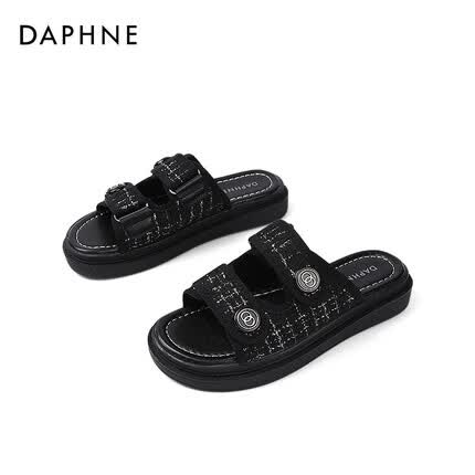 达芙妮（DAPHNE）凉鞋女夏2023新款女鞋百搭仙女风鞋子女一脚蹬懒人凉拖鞋女 黑色 35