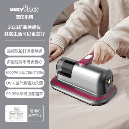 比赛小猪(BUSYPIGGY)比赛小猪除螨仪除螨神器除螨床上吸尘器家用无线紫外线杀菌去螨虫 骑士灰*3滤芯【5000pa大吸力+滤芯过滤】