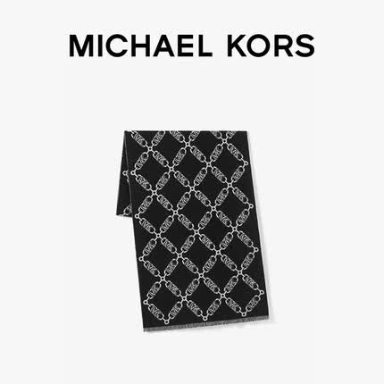 MICHAEL KORS迈克高仕 菱形格链提花羊毛围巾 黑色 976 NS