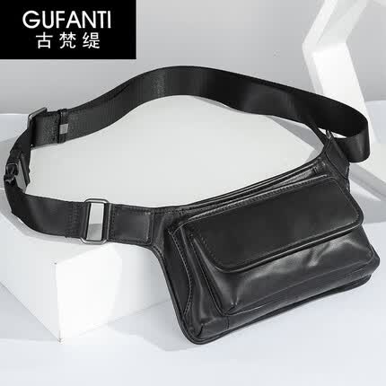 古梵缇腰包男 多功能头层牛皮斜挎包男手机包 腰包胸前斜挎包男gftx-388 黑色 GUFANTI