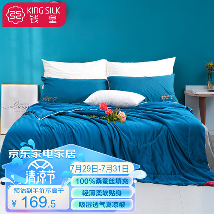 钱皇 被子被芯 100%桑蚕丝被 夏凉被空调被 宝石蓝夏 150*210cm
