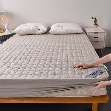 罗兰家纺 抗菌全棉席梦思保护套 防滑可水洗防尘隔脏床垫罩全包床套 BLM灰色方格床笠 180x200cm