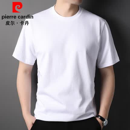 皮尔卡丹（pierre cardin）短袖男纯棉t恤夏秋厚款圆领宽松大码纯色半袖上衣100%全棉体恤衫