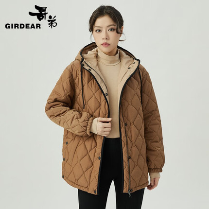 哥弟【GD】深呼吸兔兔连帽新雪丽棉服外套上衣女1400720 咖 M(3码)