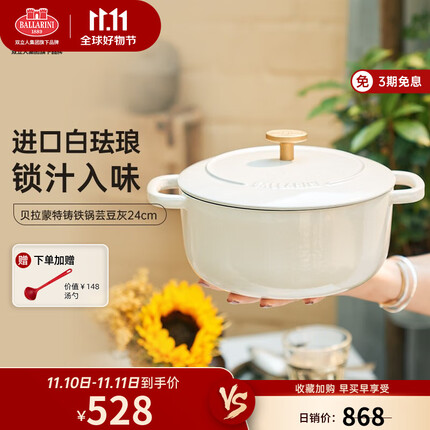 巴拉利尼（BALLARINI）珐琅锅家用炖锅铸铁锅炖锅双耳煲汤辅食焖焗锅多功能炖肉锅煮粥锅 24cm-芸豆灰