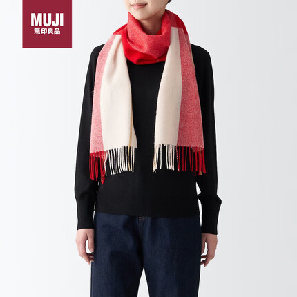 无印良品(MUJI)羊毛编织 围巾 红色格纹