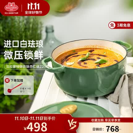 巴拉利尼（BALLARINI）珐琅锅家用炖锅铸铁锅炖锅双耳煲汤辅食焖焗锅多功能炖肉锅煮粥锅 22cm-杏仁绿
