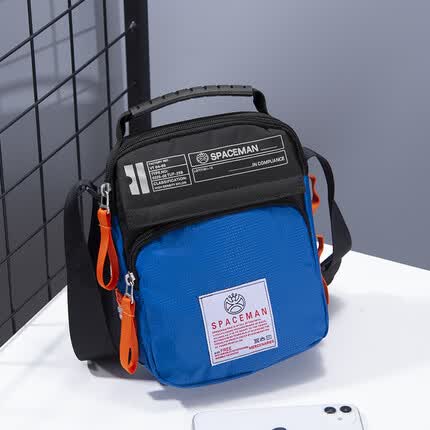 斯帕曼时尚男士斜挎包2023新款男包休闲小包包轻便手提包牛津布单肩包男 蓝色