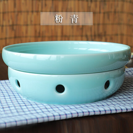 涵青堂 龙泉青瓷蜡烛加热炉双层陶瓷明炉保温菜盘创意酒店餐具干锅盘 粉青