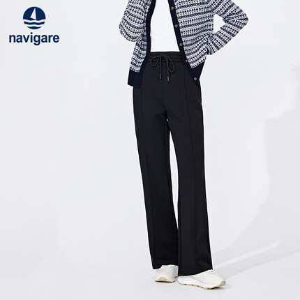 Navigare意大利小帆船女士休闲长裤卫裤运动直筒裤2332073504 黑 L