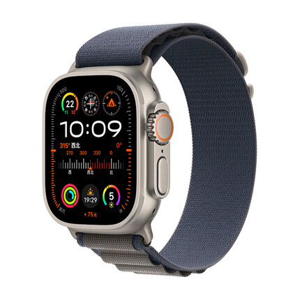 Apple Watch Ultra2 智能手表GPS + 蜂窝款49毫米钛金属表壳蓝色高山回环式表带大号eSIM健康手表MRFD3CH/A