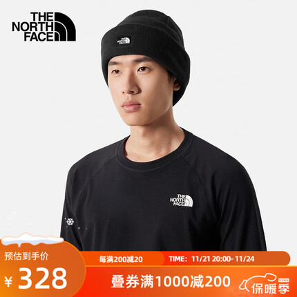 北面(The North Face)帽子男外抓绒帽运动防寒防风保暖登山骑行滑雪跑步护耳帽|7WL9 JK3/黑色 L/XL