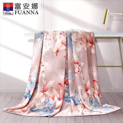 富安娜（FUANNA）家纺 夏凉毯子毛毯 夏天盖毯空调房薄毯子 双人办公室沙发午睡毯 法兰绒毯-花影 180*200cm