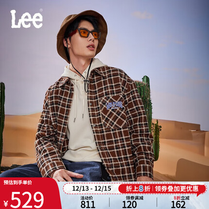 Lee23秋冬新品舒适版卡布奇诺色美拉德粗花呢男外套式衬衫复古潮 卡布奇诺色 M