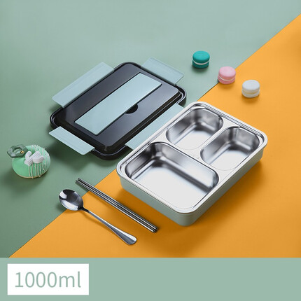 巧居巧具（qiao ju qiao ju）不锈钢饭盒学生宿舍餐盒上班族大容量分格保温便当盒可微波加热 绿色【三格饭盒+勺筷】
