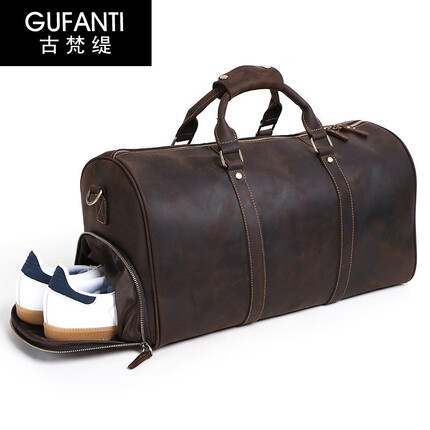 古梵缇旅行包男 复古头层牛皮大容量多功能干湿分离健身带鞋仓gftx-156 咖啡色 GUFANTI