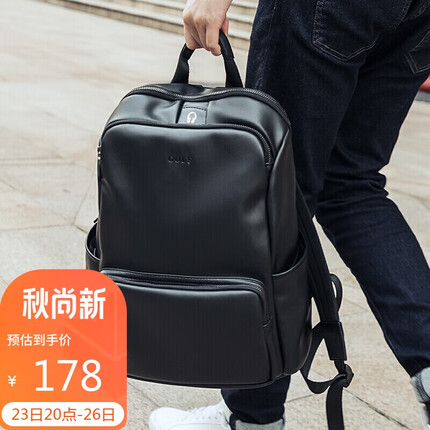 高尔夫（GOLF）双肩包男士软皮商务休闲背包大容量学生书包电脑出差旅行包 黑色