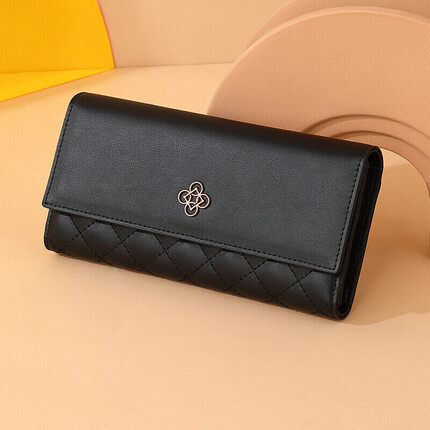 金利来钱包女长款牛皮时尚简约三折手拿包多功能女士手包 FA014104-111 黑 生日礼物送礼送妈妈老婆女友