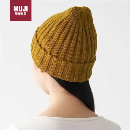 无印良品(MUJI)减轻额头刺痛感 针织罗纹帽 暗黄色 55-59cm