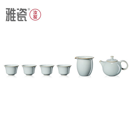 雅瓷汝窑功夫茶具西施壶套装陶瓷家用茶杯茶壶整套汝瓷茶具套装 汝窑西施壶套装