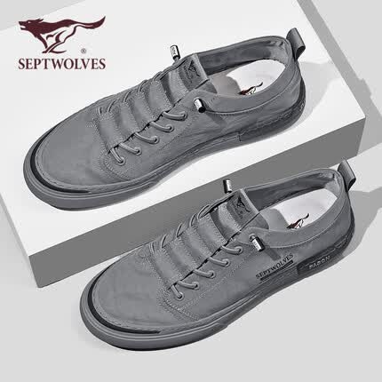 七匹狼（SEPTWOLVES）男鞋2022夏季鞋子男透气帆布鞋男休闲鞋男薄款冰丝布鞋男 D8123499356 灰色 43